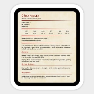 D&d Grandma Statblock Sticker